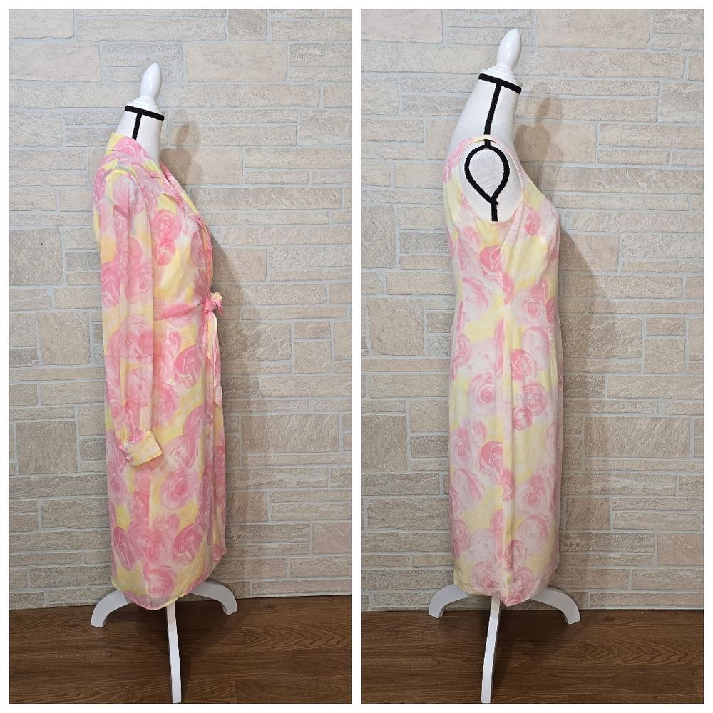 Escada Pink and Yellow Floral Two-Piece Silk Dress Set - Picture 2 of 9